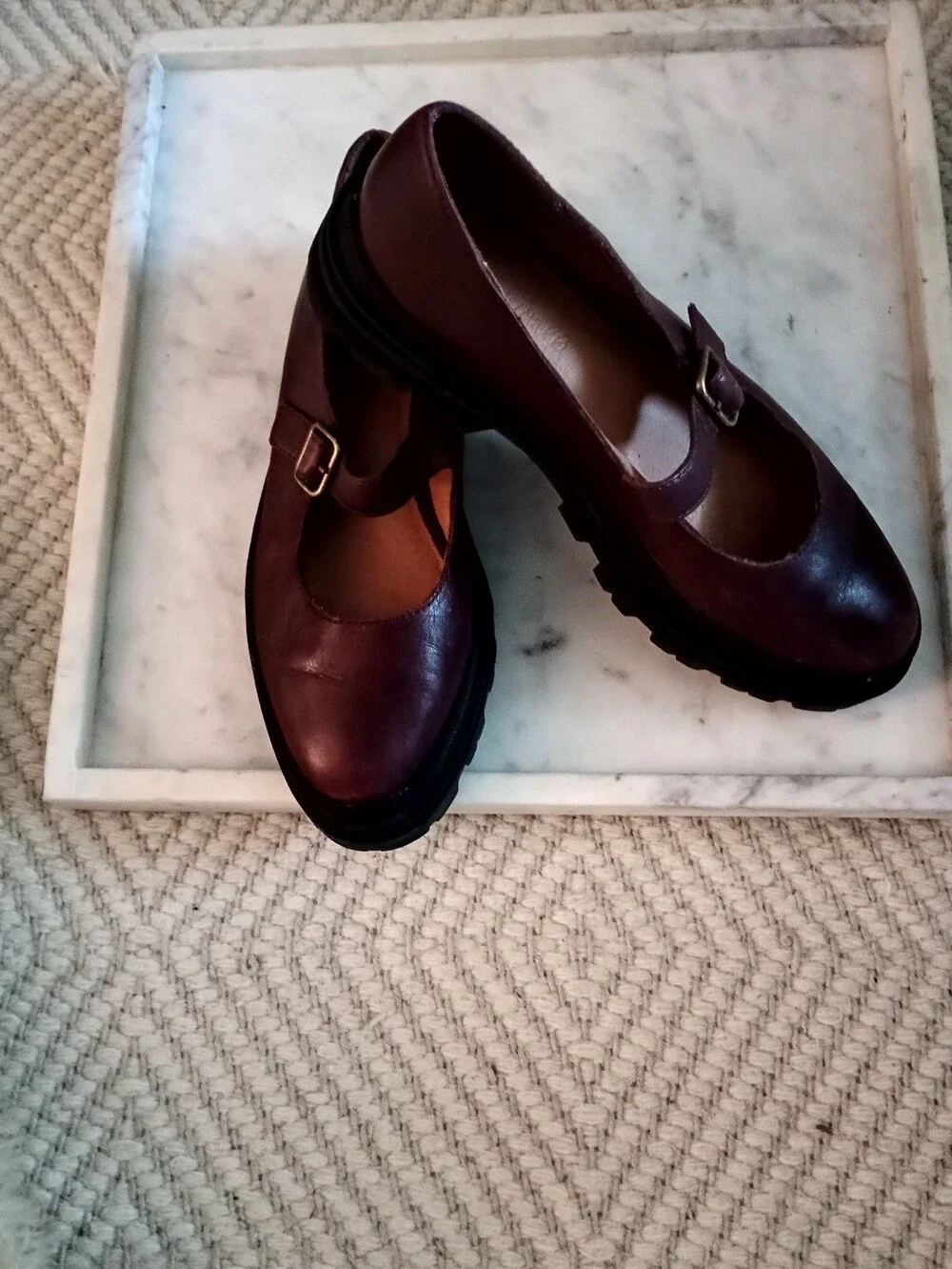 Madewell Women’s Mary Jane Platform Loafers in Burgundy Size 7.5
